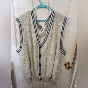 Cream Knit Vest with Blue Trim NWOT
